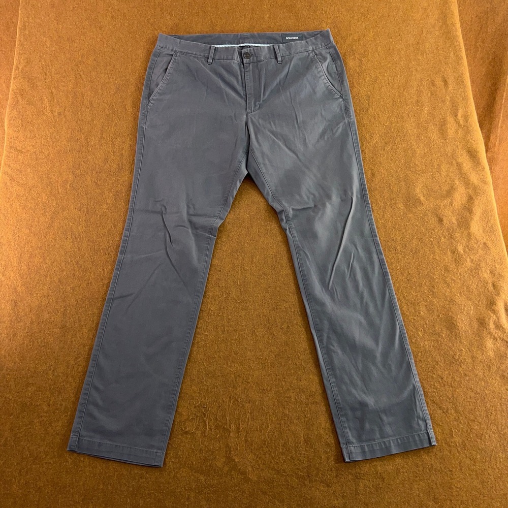 Bonobos Mens 36x34 Grey Straight Leg Cotton Washed Chino Pants
